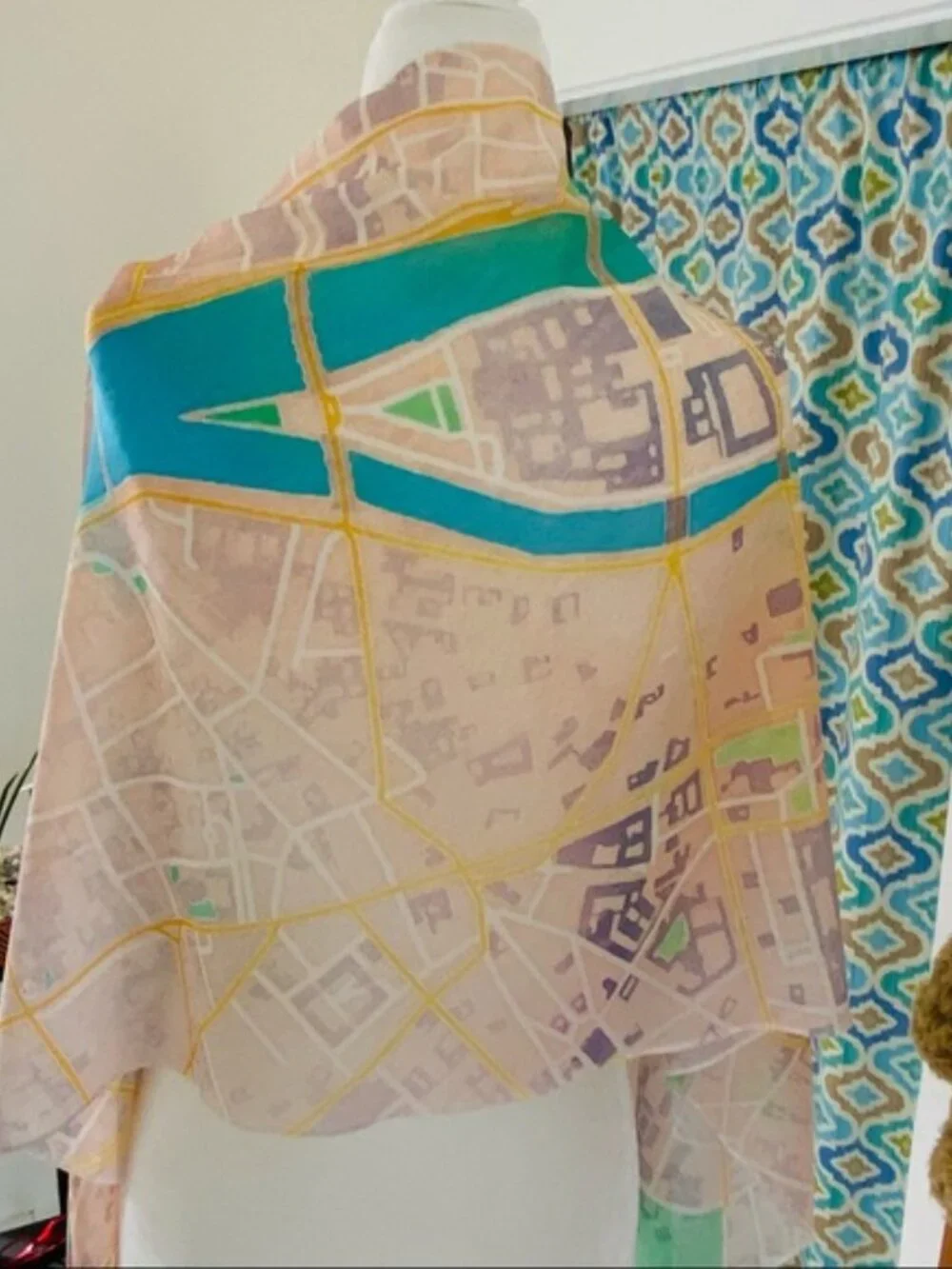 Elegant Sheer Wrap w Sea Glass Map of Paris, France